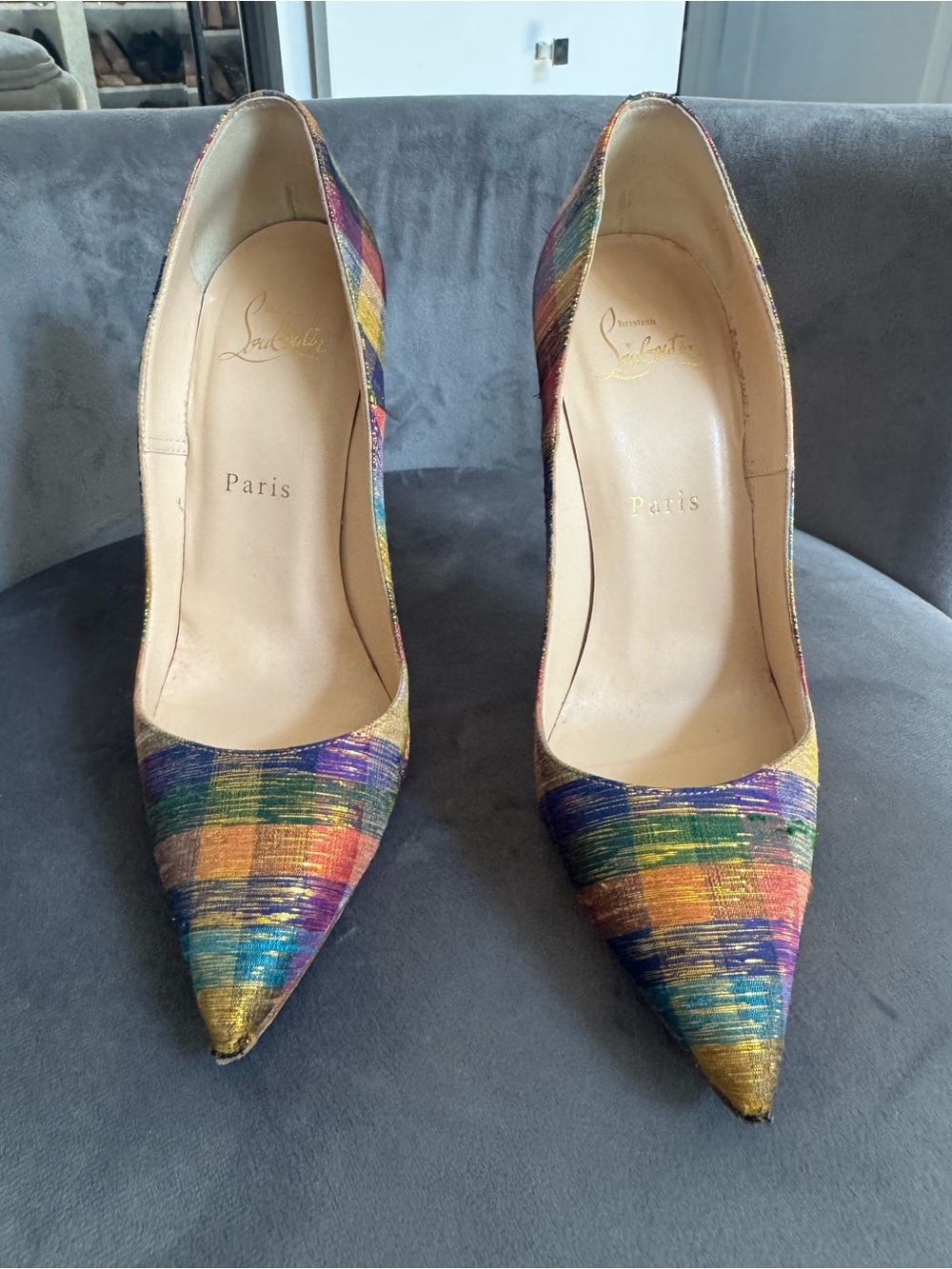 Christian Louboutin Multicolor Rainbow Woven Pointed-Toe Pumps